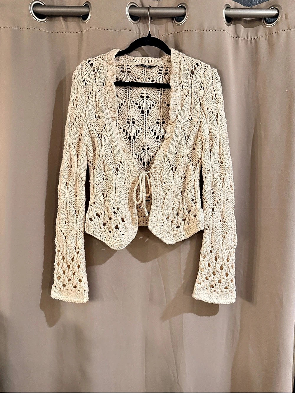 The Limited Open Front Crochet Cardigan in Cream Size Small